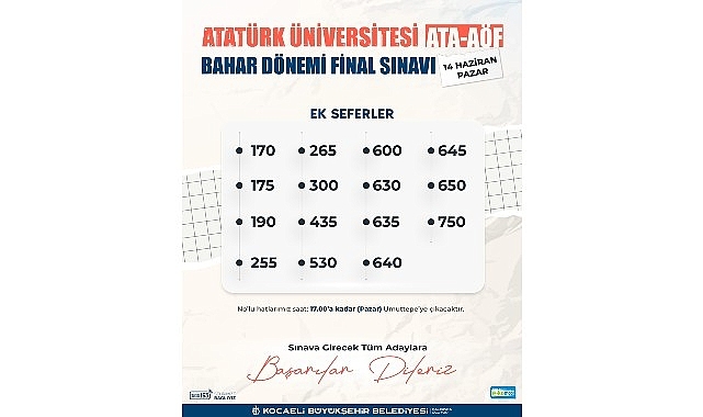 ATA-AÖF sınavına 15 farklı hat desteği